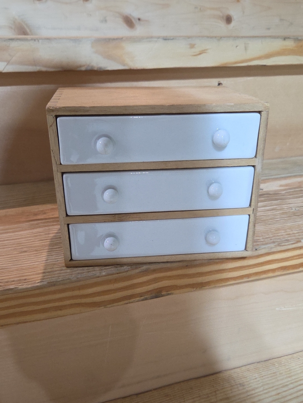 Wood and White Mini 3-Drawer Organizer
